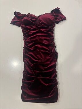 Girls' Burgundy Velvet Ruched Formal Dress